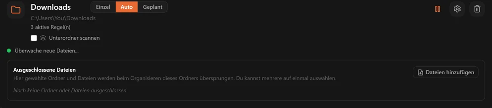 Das Unterordner-Feld mit der Frage, ob alle Dateien zusammengeführt oder die Struktur beibehalten werden soll