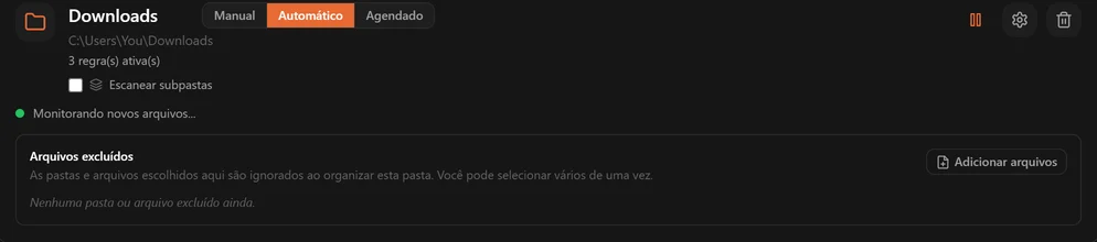 O painel de subpastas perguntando se empilha todos os arquivos juntos ou mantém a estrutura