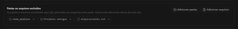 O painel de pastas ou arquivos excluídos com node_modules, Projetos antigos e Arquivo/notes.txt