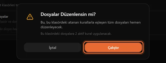 Kaç kuralın uygulanacağını listeleyen Dosyalar Düzenlensin mi? onay penceresi