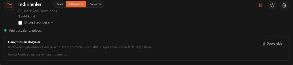 Dosyaların tek yere mi toplanacağını yoksa alt klasör yapısının mı korunacağını soran alt klasör paneli